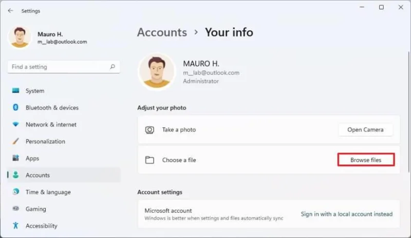 How to change account picture on Windows 11
