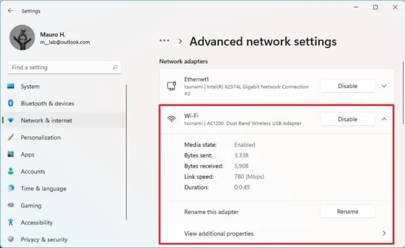 Información de estado de WiFi en Windows 11