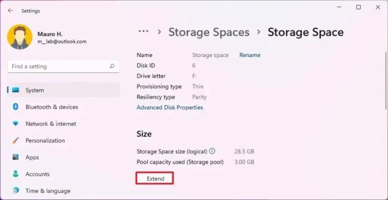How to extend volume in Storage Spaces on Windows 11