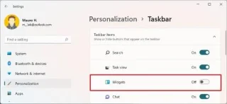 Как убрать значок виджета панели задач в Windows 11
