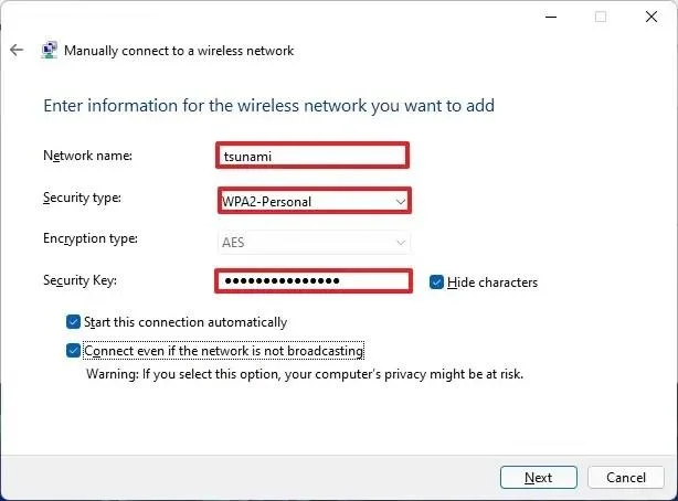 Adăugarea unei conexiuni Wi-Fi pe Windows 11