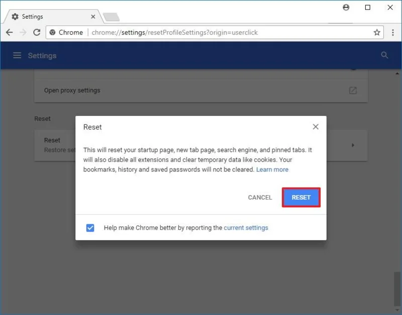 How to reset Chrome browser to its default settings on Windows 10