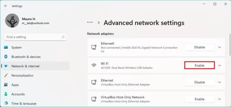 How to disable WiFi or Ethernet network adapter on Windows 11