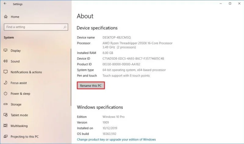 How to change PC name on Windows 10