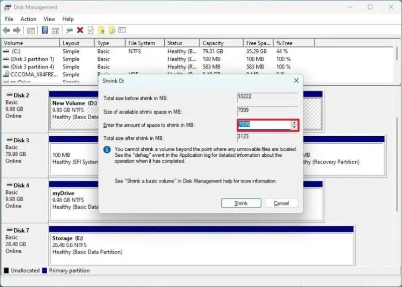 How to change partition size on Windows 11