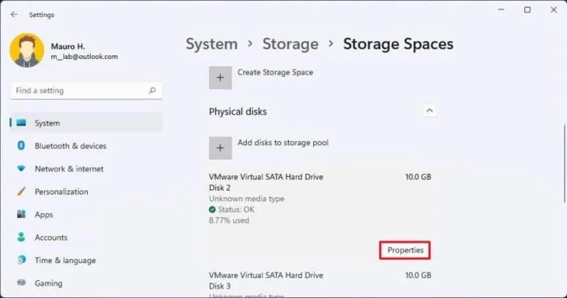 How to create parity volume with Storage Spaces in Settings on Windows 11