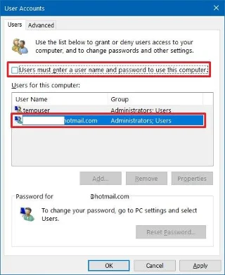 How to remove login password on Windows 10