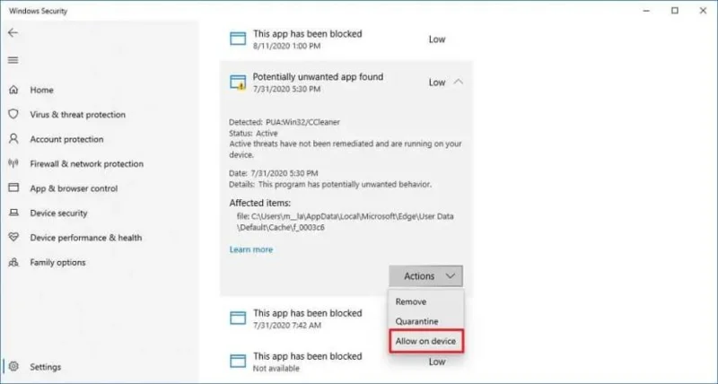 How to allow blocked file or app on Microsoft Defender Antivirus