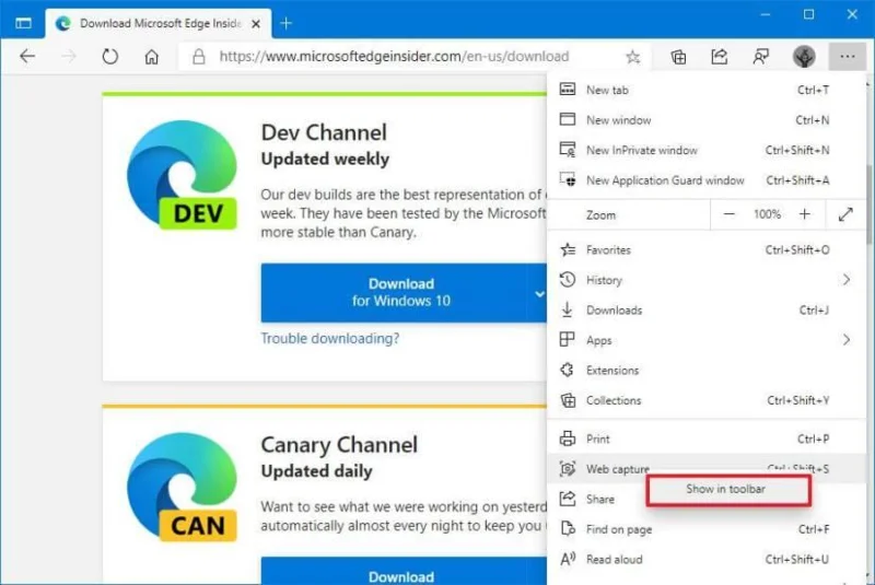 How to take webpage screenshot on Microsoft Edge