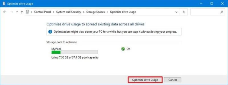 How to optimize pool in Storage Spaces on Windows 10