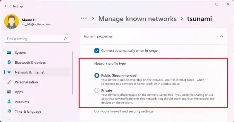 How to change network profile type on Windows 11