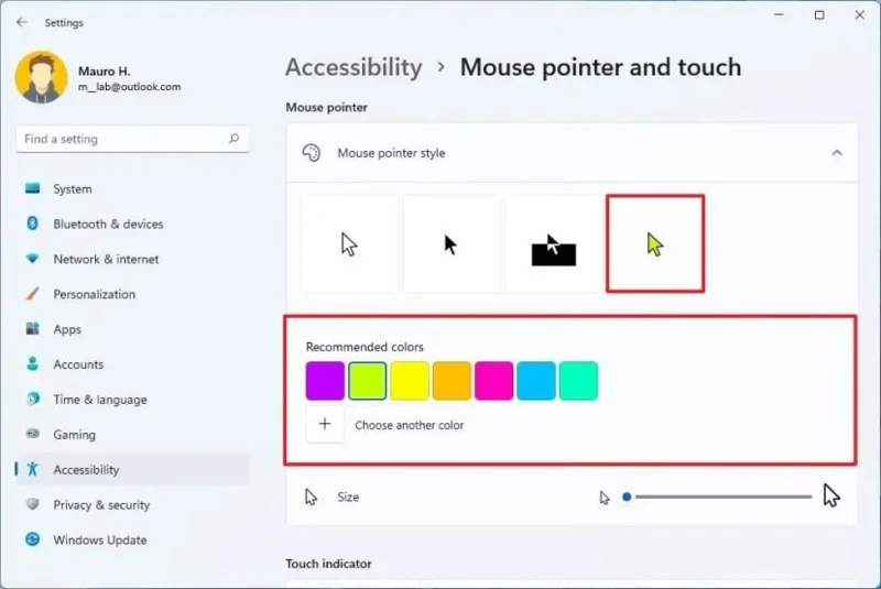 How to change mouse pointer color and size on Windows 11