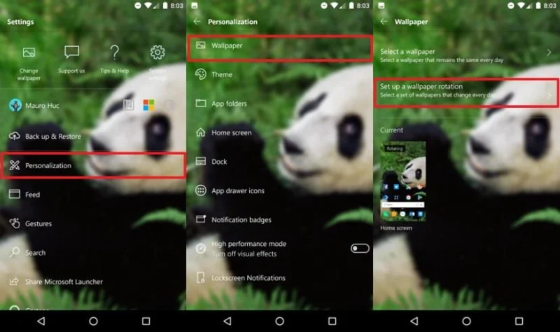 Configurar rotación de fondo de pantalla en Microsoft Launcher