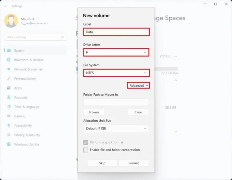 How to create parity volume with Storage Spaces in Settings on Windows 11