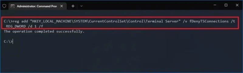 How to enable Remote Desktop using Command Prompt on Windows 10
