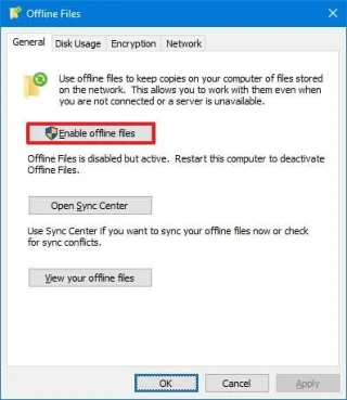 How to enable Offline Files on Windows 10
