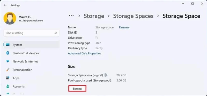 How to create parity volume with Storage Spaces in Settings on Windows 11