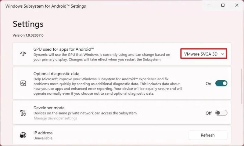 How to assign default GPU for Android apps in WSA on Windows 11