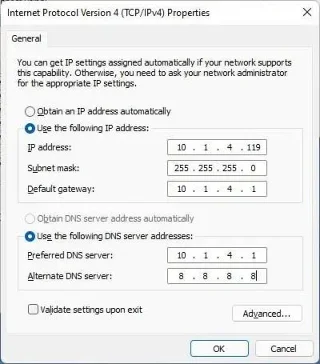 How to set a static IP address on Windows 11