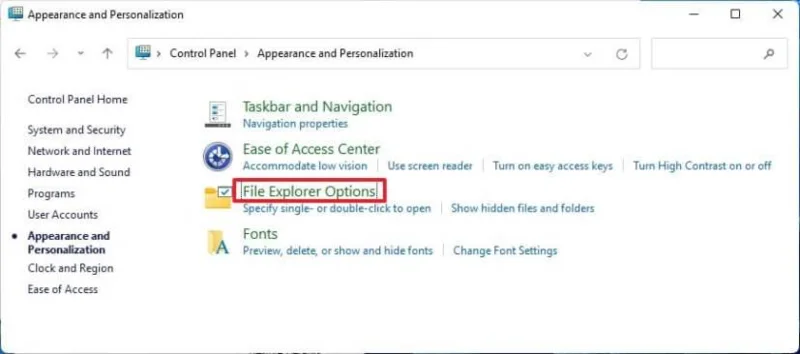 How to open File Explorer Folder Options on Windows 11