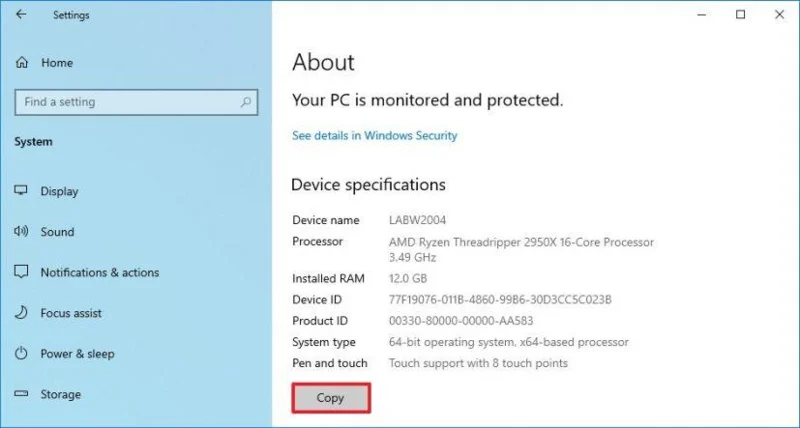 How to copy and paste hardware specs on Windows 10
