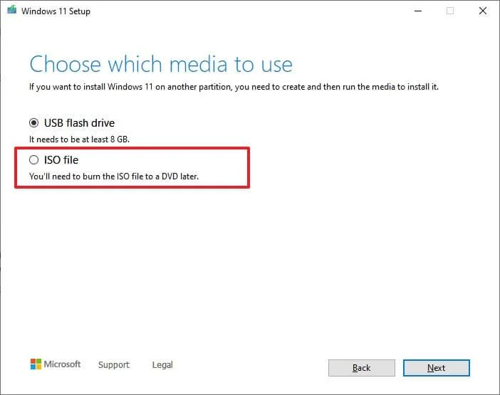 Selección de archivo ISO en Media Creation Tool