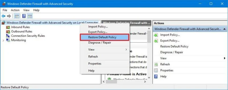 How to reset firewall settings on Windows 10