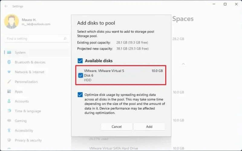 How to create parity volume with Storage Spaces in Settings on Windows 11