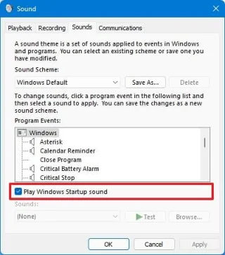 How to disable startup sound on Windows 11