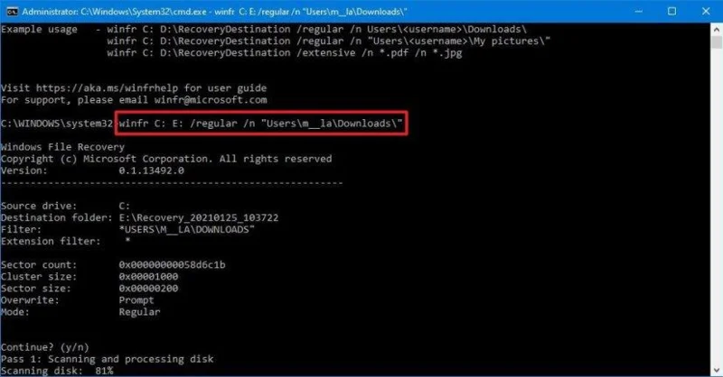 How to recover deleted files using winfr easy mode on Windows 10
