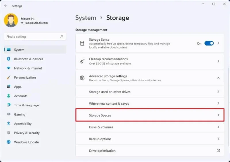 How to create parity volume with Storage Spaces in Settings on Windows 11