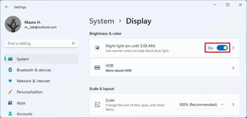 How to enable Night light on Windows 11