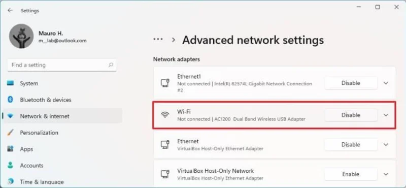 How to disable WiFi or Ethernet network adapter on Windows 11