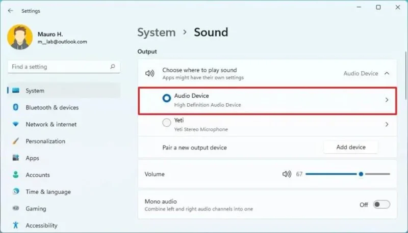 How to change speakers to output sound on Windows 11
