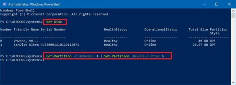 How to change drive letter using PowerShell on Windows 10