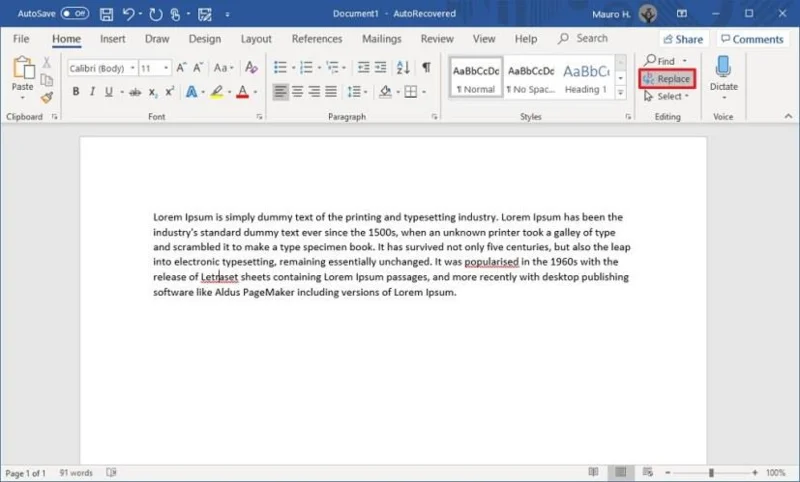 How to find and replace text in Word