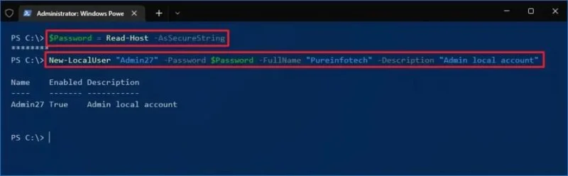 How to create new account with PowerShell on Windows 10