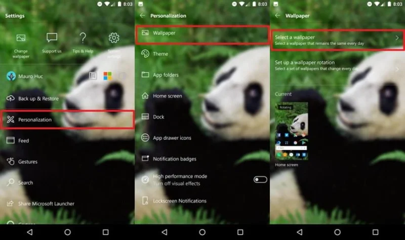 Seleccionar fondo de pantalla en Microsoft Launcher