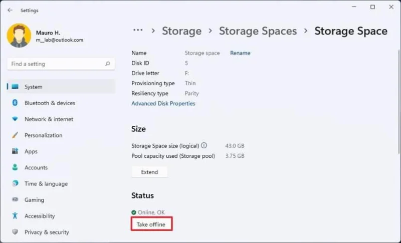 How to create parity volume with Storage Spaces in Settings on Windows 11