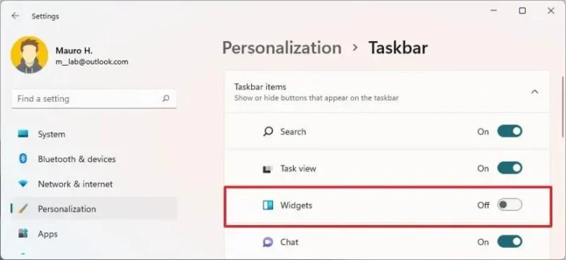 How to remove Taskbar Widgets icon on Windows 11