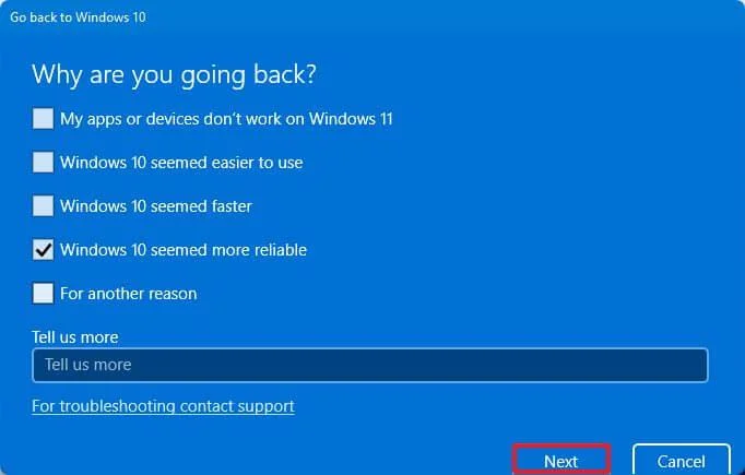 How to revert back to Windows 10 from Windows 11