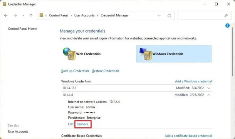 Удаление данных для входа в Windows 11