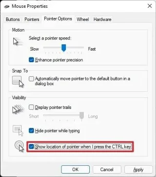 How to quickly find mouse pointer location on Windows 11