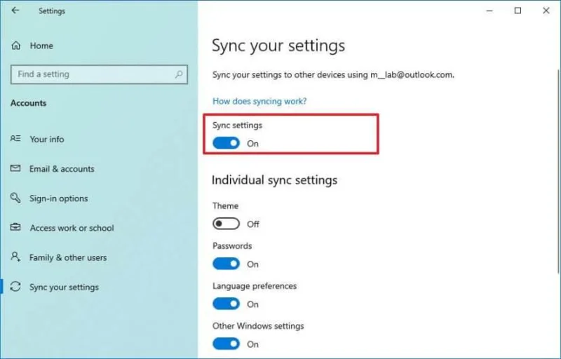 Windows 10 Senkronizasyon Ayarları