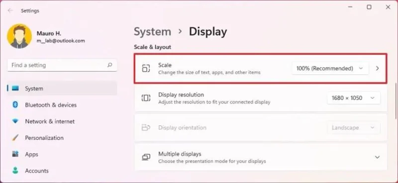 How to set custom scale size on Windows 11
