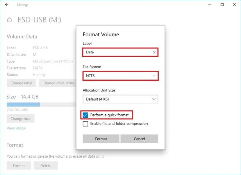 How to format hard drive using Settings on Windows 10