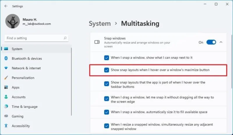 How to enable or disable Snap layouts in maximize button on Windows 11