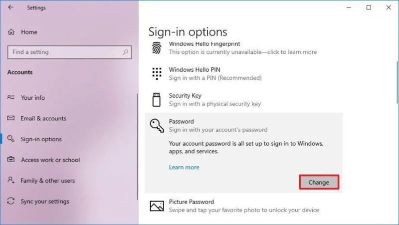 How to remove login password on Windows 10