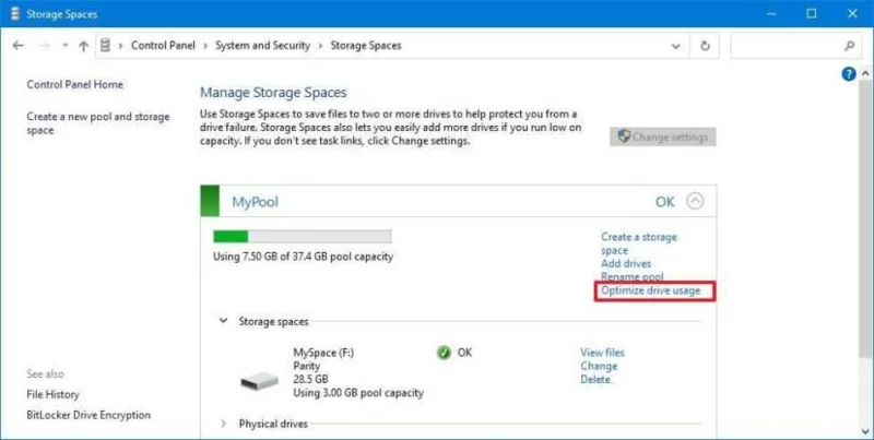 How to optimize pool in Storage Spaces on Windows 10