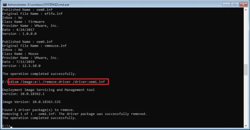 How to uninstall driver from recovery environment on Windows 10